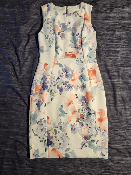 Calvin Klein Dresses & Skirts - Calvin Klein White Sheath Dress with Coral, Lavender & Seafoam Floral Print